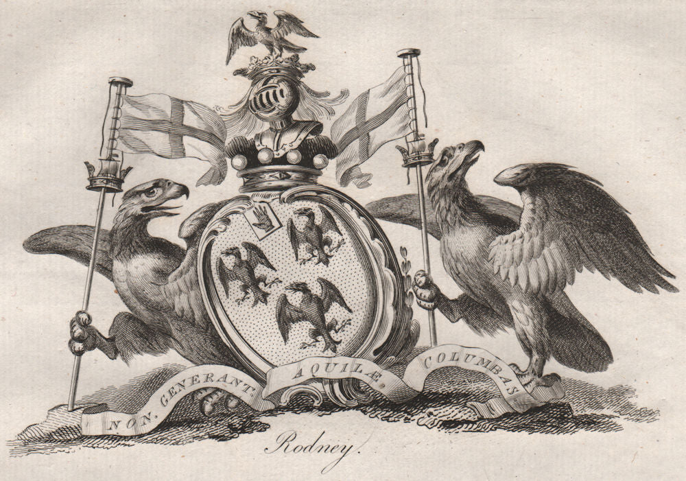 RODNEY. Coat of Arms. Heraldry 1790 old antique vintage print picture